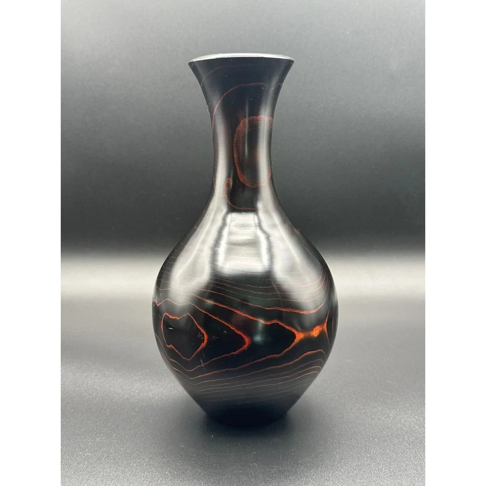 Vintage Japanese Lacquered Wood Vase 9.75